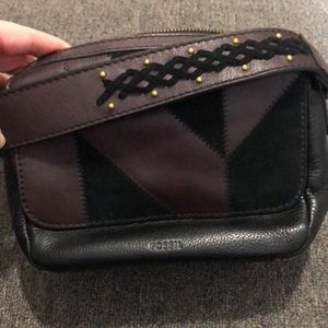Fossil black brown leather suede Crossbody purse mixed texture western vintage